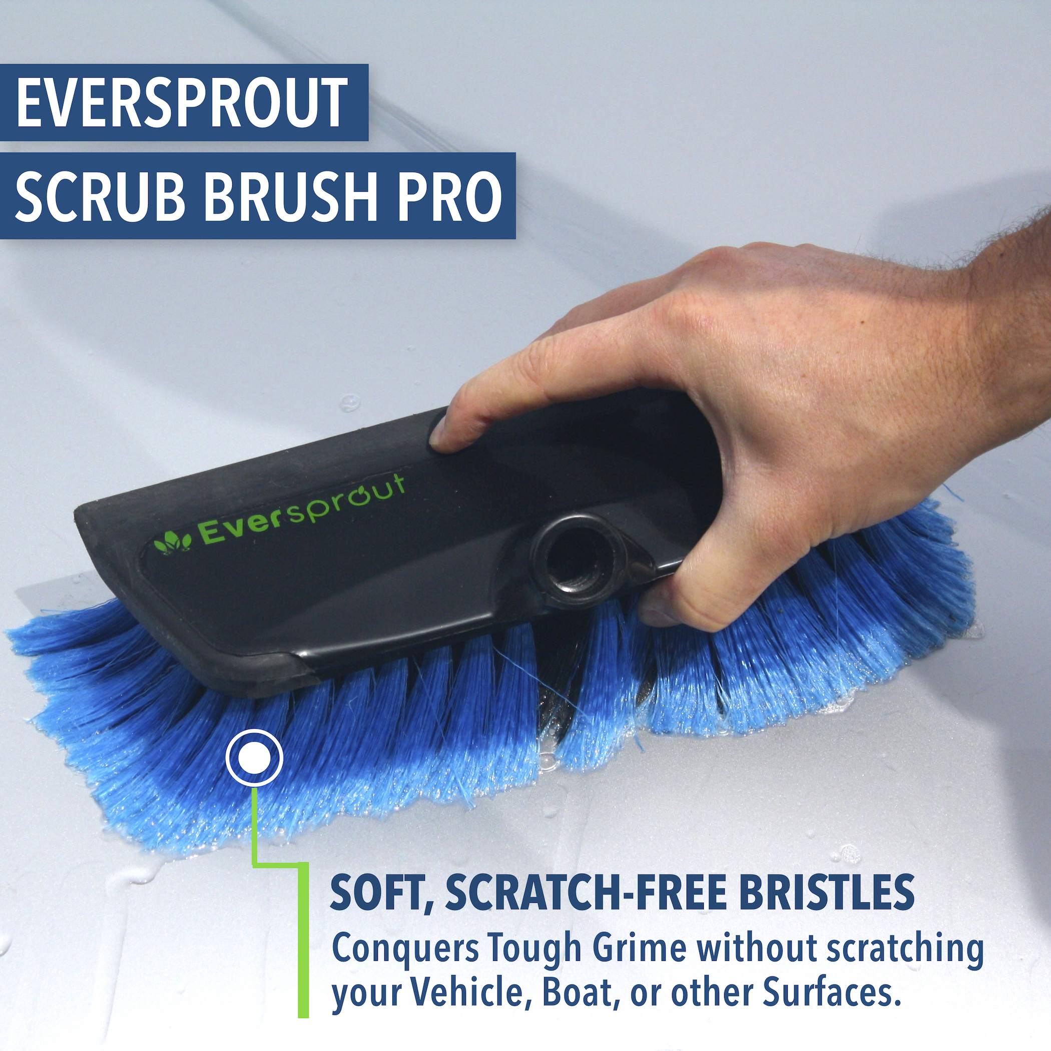 Eversprout 1.5-to-3 Foot Scrub Brush | Built-In Rubber Bumper | Lightweight Extension Pole Handle | Soft Bristles Wash Car, RV, Boat, Solar Panel, Dec